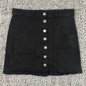 Altar’d State Black Denim Skirt Mini Button Detail Women's Size Large